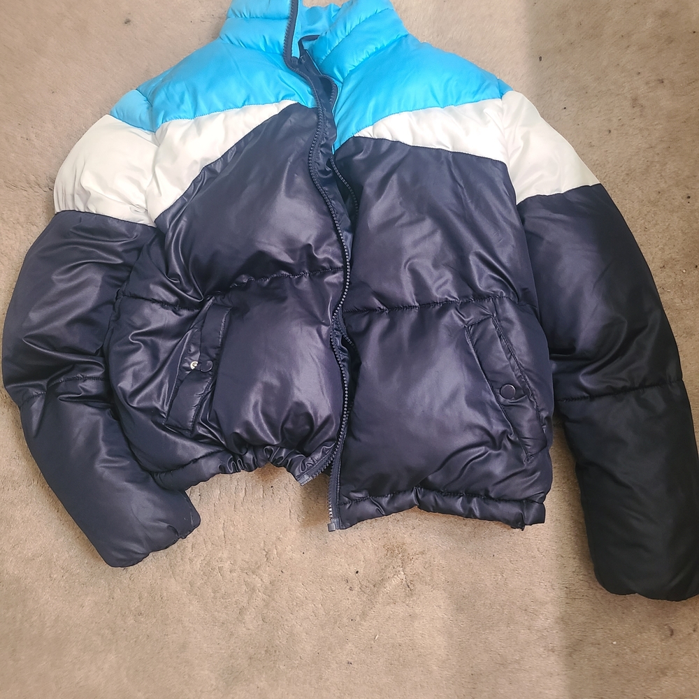 Blue and White Puffer Jacket